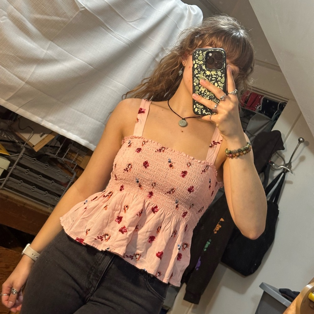 Mossimo Supply Co. Pink Floral Smocked Tank Top